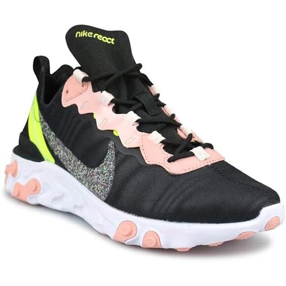 Nike React Element 55 Running Shoes SZ 6.5 Black Coral CD6964002 Lace Up Low Top - Picture 4 of 13